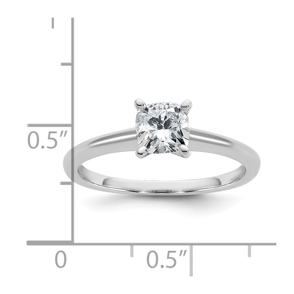 14kw 3/4ct Lab Grown Diamond VS/SI+ G+ Cushion Comp Solitaire Eng Ring