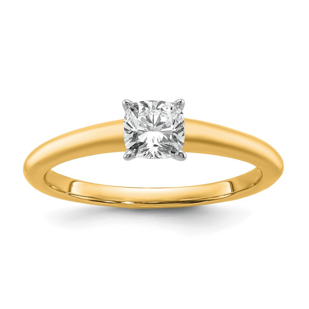 14ktt 3/4ct Cert Lab Grown Dia VS/SI+ G+ Cushion Comp Solitaire Eng Ring