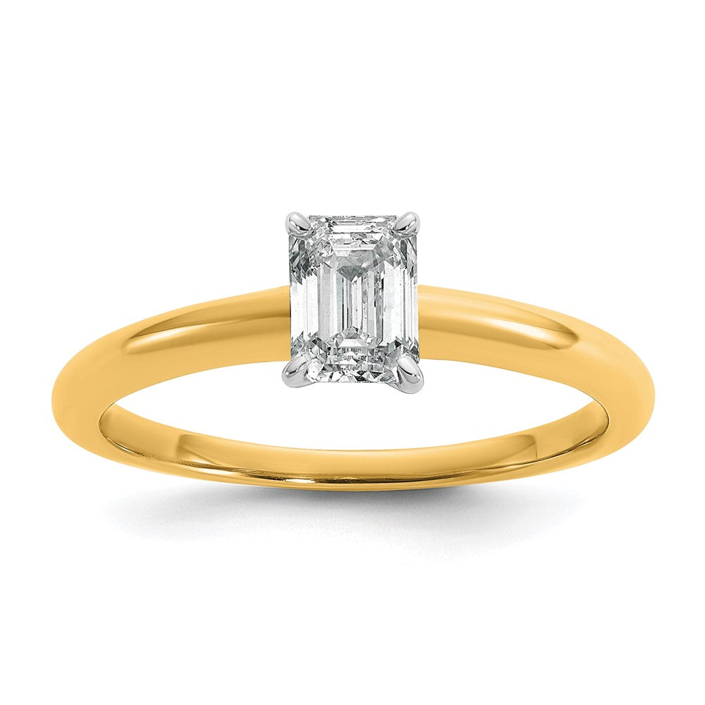 14ktt 3/4ct Cert Lab Grown Dia VS/SI+ G+ Emerald Solitaire Comp Eng Ring
