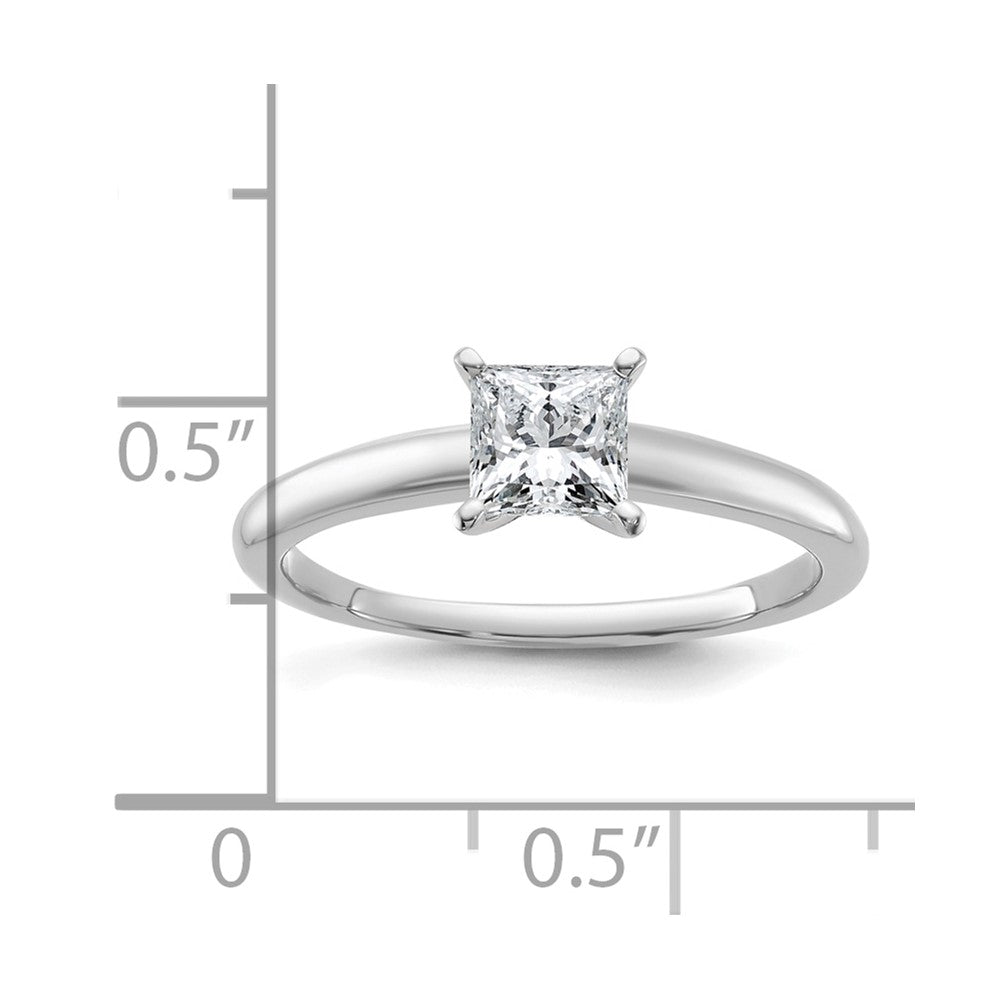 14kw 3/4ct Cert Lab Grown Dia VS/SI+ G+ Princess Comp Solitaire Eng Ring
