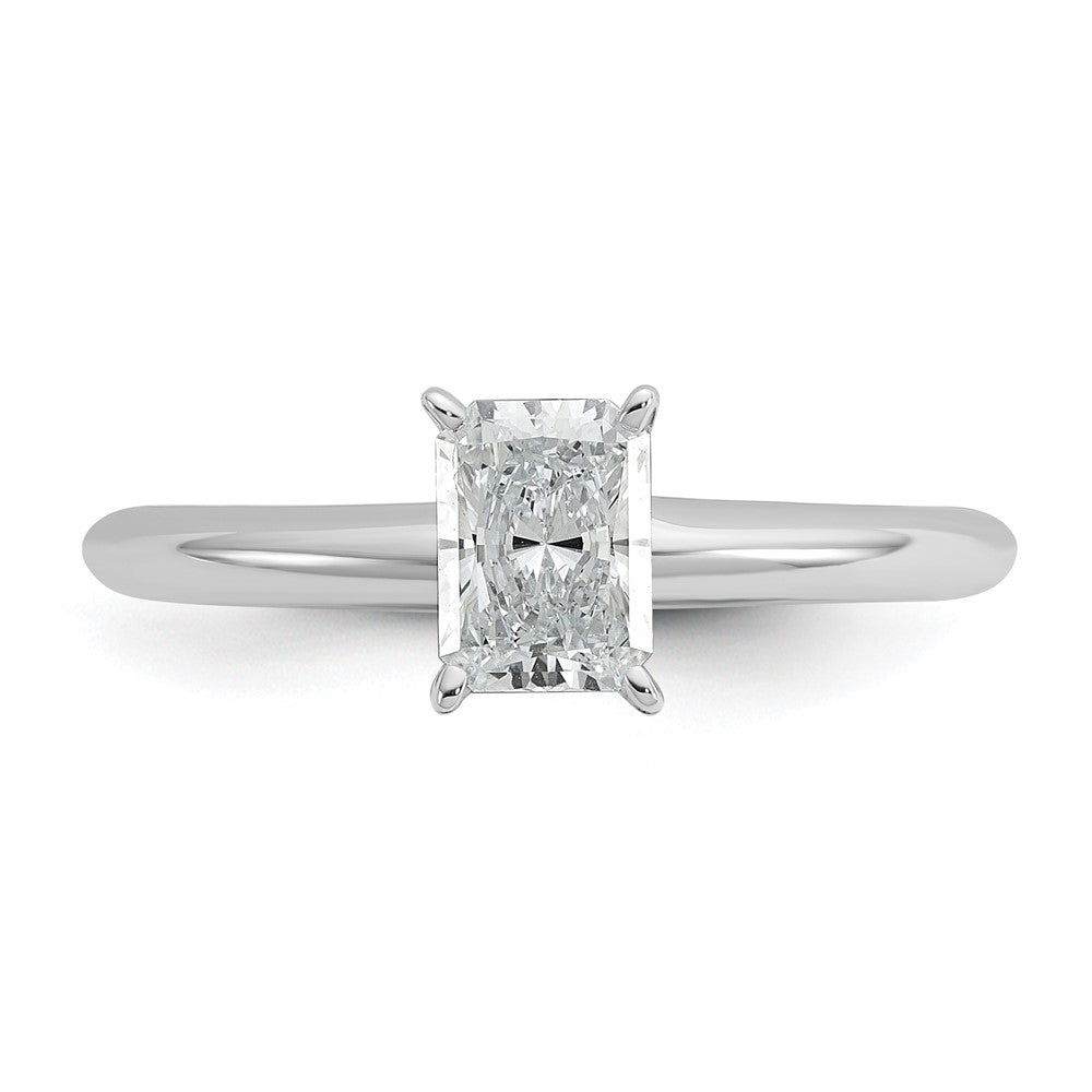 14kw 3/4ct Cert Lab Grown Dia VS/SI+ G+ Radiant Solitaire Comp Eng Ring