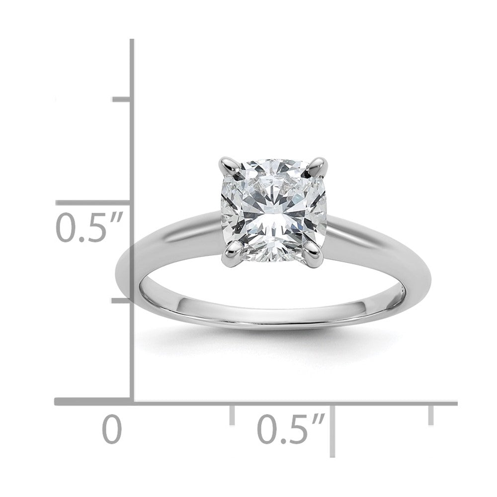 14kw 1 1/4ct Cert Lab Grown Diamond VS+ F+ Cushion Comp Solitaire Eng Ring
