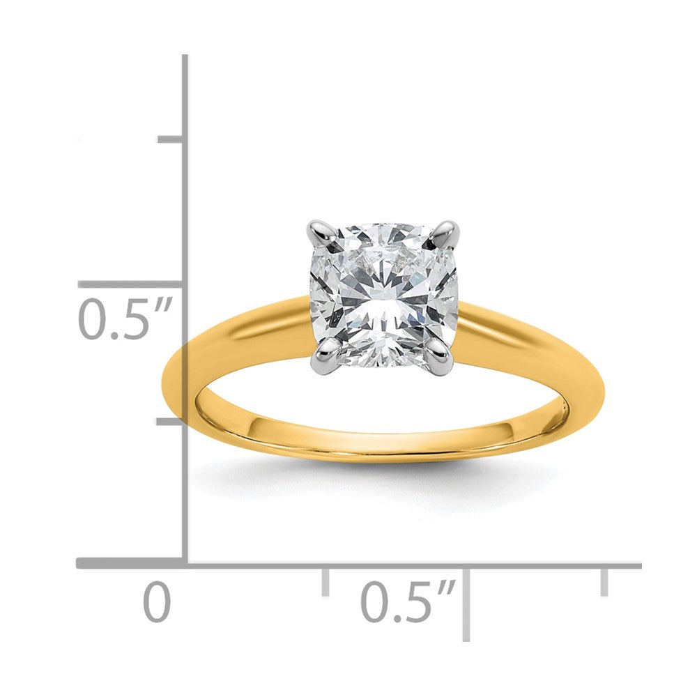 14ktt 1 1/2ct Cert Lab Grown Dia VS/SI+ G+ Cushion Comp Solitaire Eng Ring