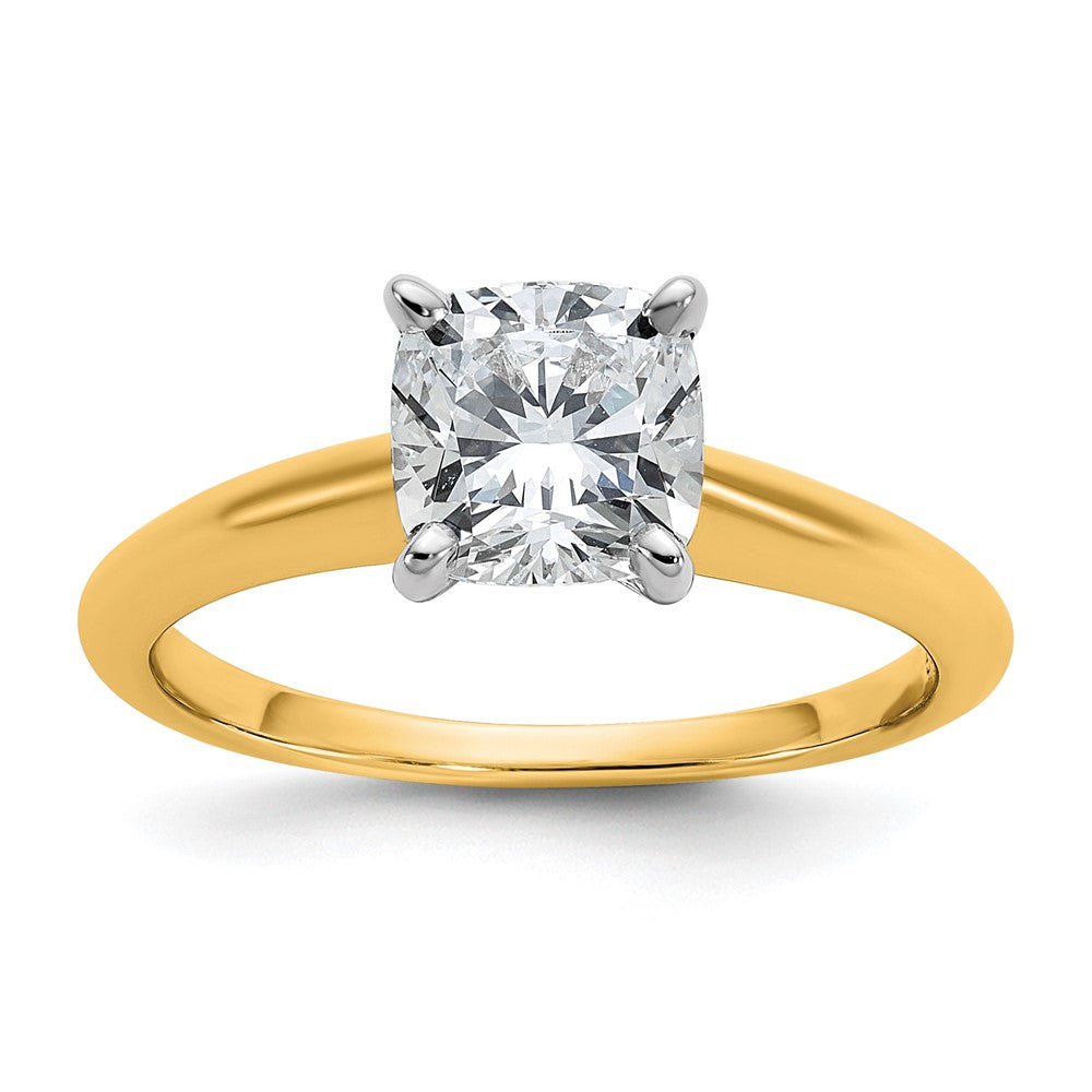 14ktt 1 1/4ct Cert Lab Grown Diamond VS+ F+ Cushion Comp Solitaire Eng Ring