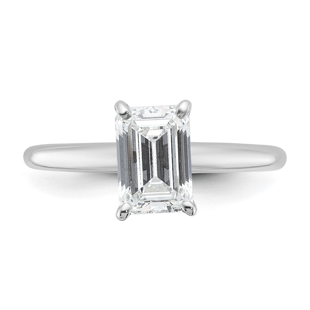 14kw 1 1/2ct Lab Grown Diamond VS+ F+ Emerald Solitaire Comp Eng Ring