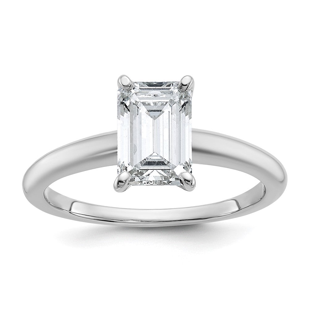 14kw 1 1/2ct Lab Grown Diamond VS/SI+ G+ Emerald Solitaire Comp Eng Ring