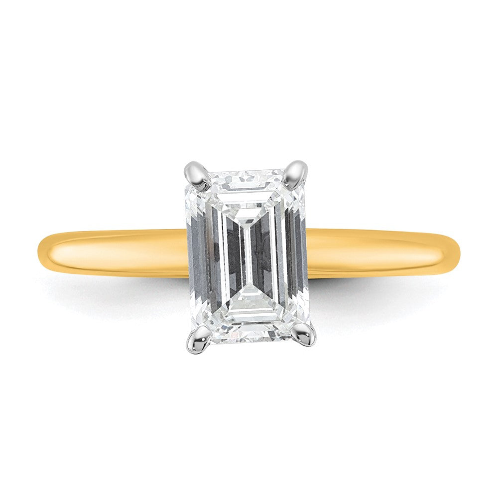 14ktt 1 1/2ct Lab Grown Diamond VS+ F+ Emerald Solitaire Comp Eng Ring
