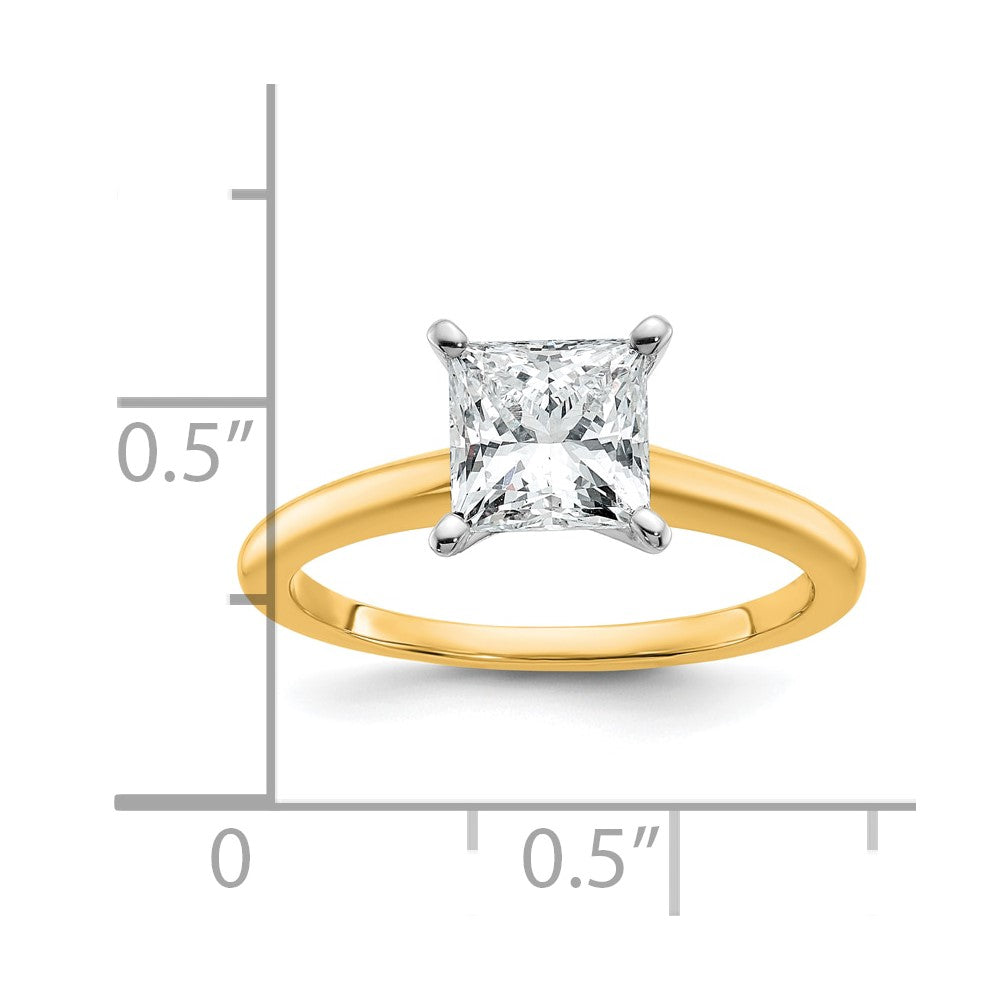 14ktt 1 1/4ct Cert Lab Grown Dia VS+ F+ Princess Comp Solitaire Eng Ring