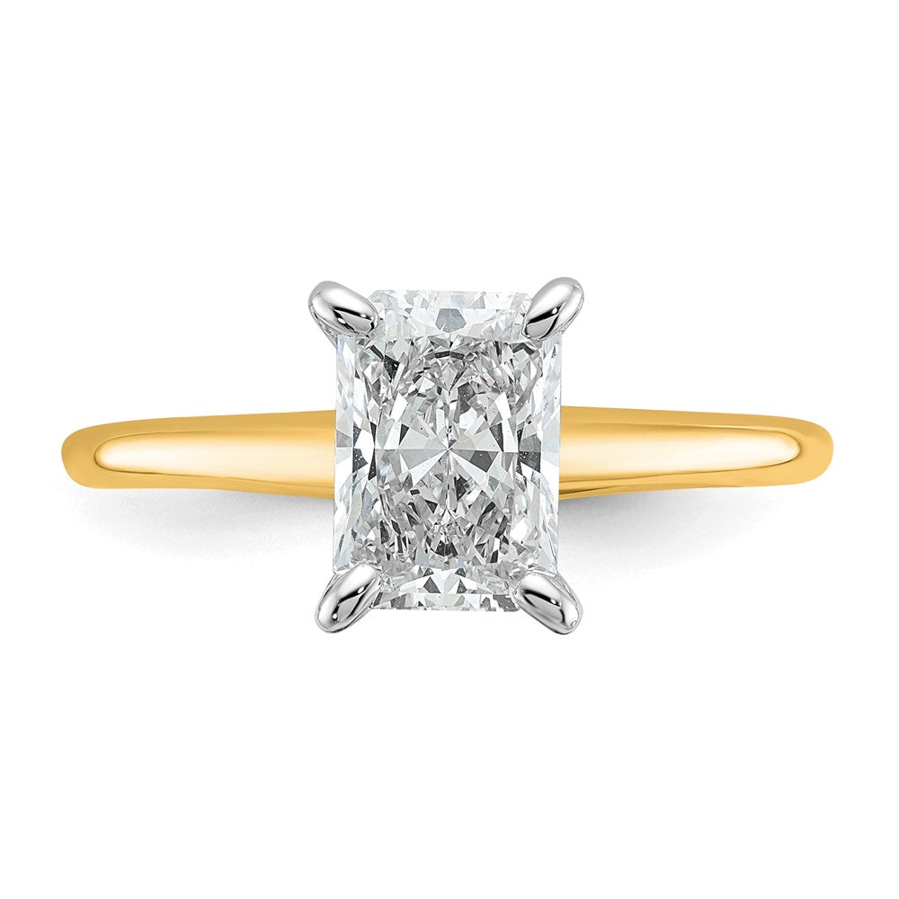 14ktt 1 1/4ct Cert Lab Grown Diamond VS+ F+ Radiant Solitaire Comp Eng Ring