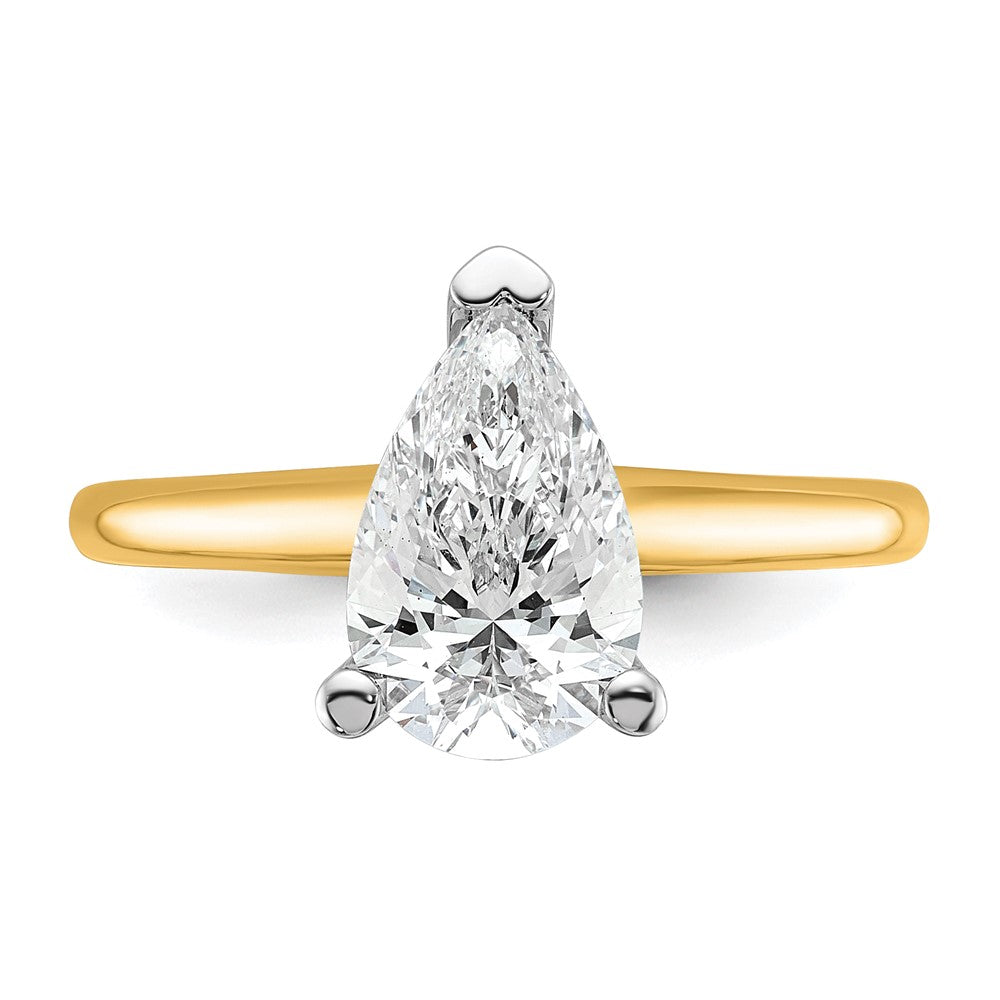 14ktt 1 3/4ct Cert Lab Grown Diamond VS+ F+ Pear Solitaire Comp Eng Ring