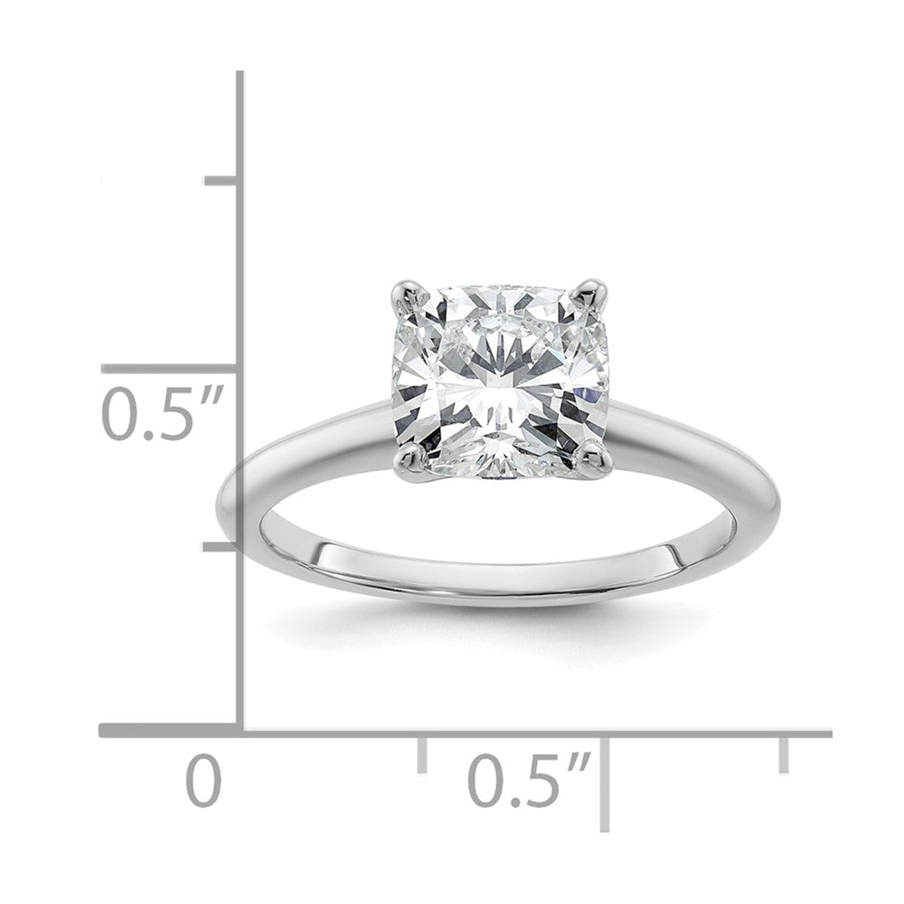 14kw 2ct Lab Grown Diamond VS+ F+ Cushion Comp Solitaire Eng Ring