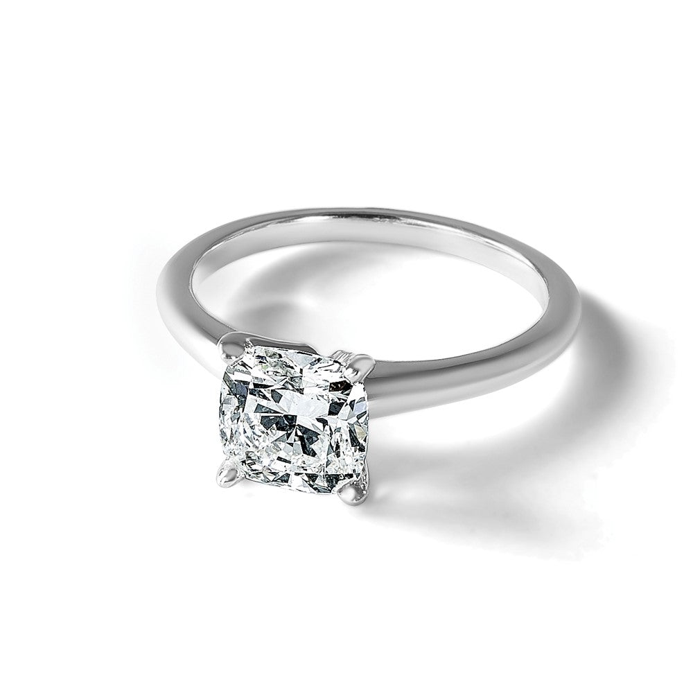 14kw 2ct Lab Grown Diamond VS+ F+ Cushion Comp Solitaire Eng Ring