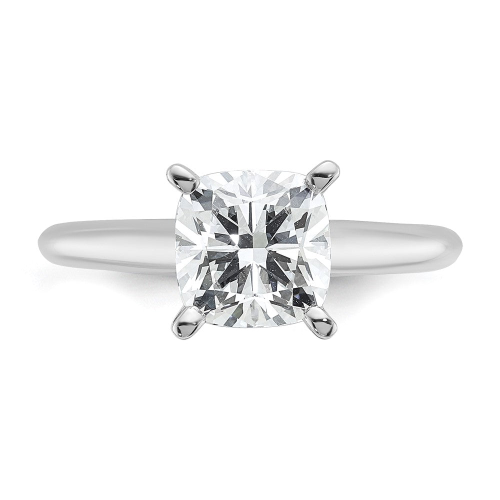 14kw 2 1/4ct Lab Grown Diamond VS/SI+ G+ Cushion Comp Solitaire Eng Ring