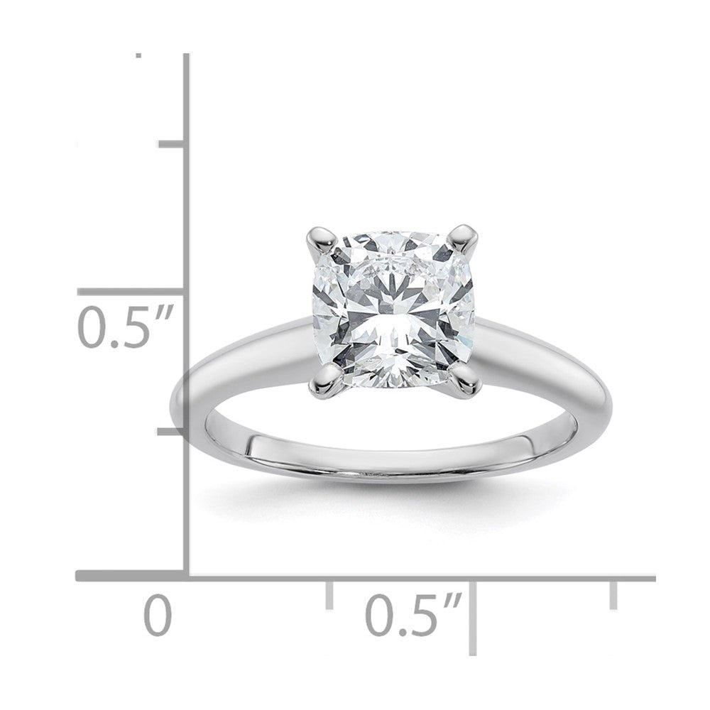 14kw 2 1/4ct Lab Grown Diamond VS/SI+ G+ Cushion Comp Solitaire Eng Ring