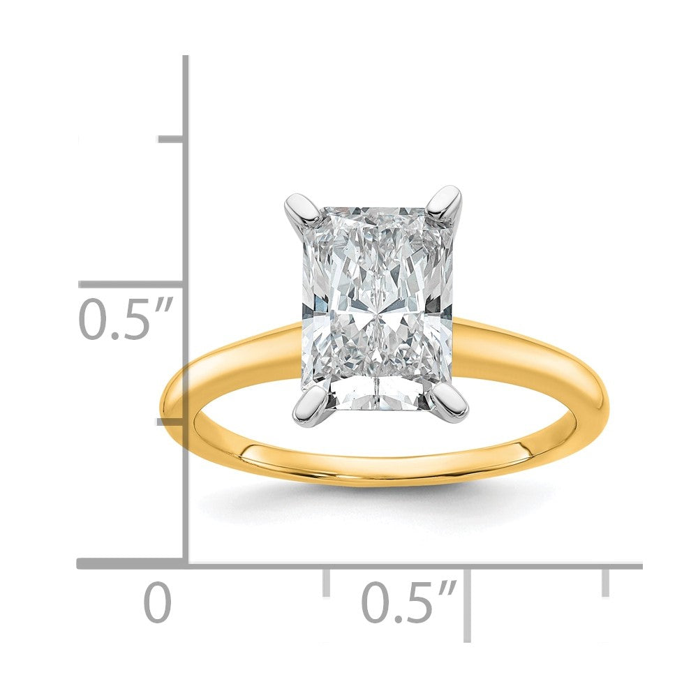 14ktt 2 1/4ct Cert Lab Grown Dia VS/SI+ G+ Radiant Solitaire Comp Eng Ring