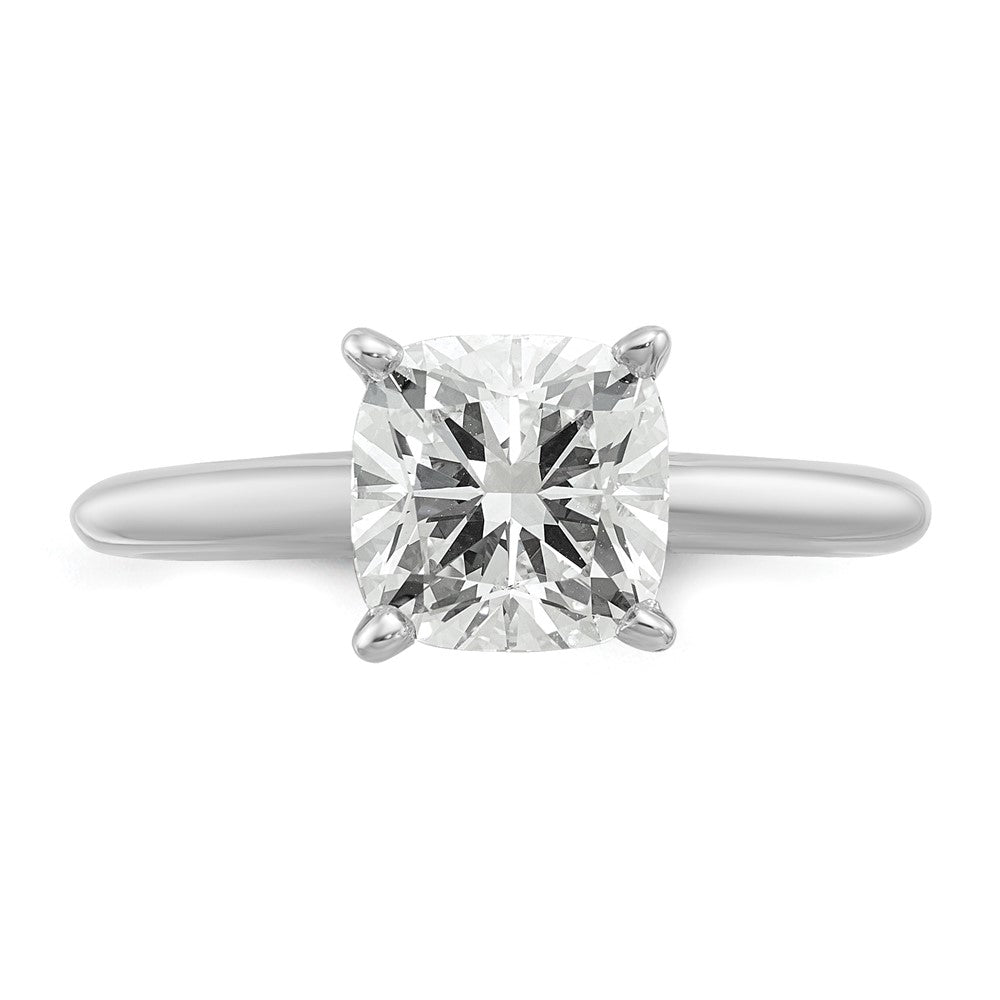 14kw 2 1/2ct Lab Grown Diamond VS/SI+ G+ Cushion Comp Solitaire Eng Ring