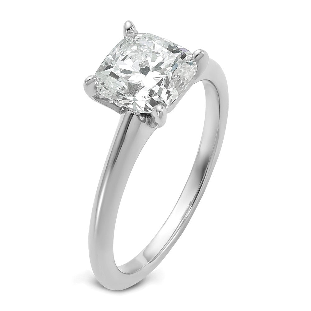 14kw 2 1/2ct Lab Grown Diamond VS/SI+ G+ Cushion Comp Solitaire Eng Ring