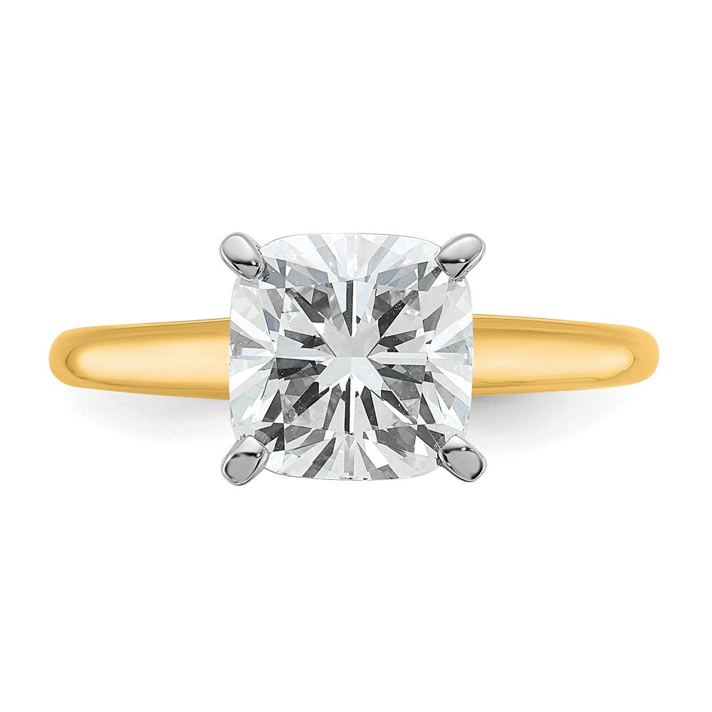 14ktt 2 1/2ct Cert Lab Grown Dia VS+ F+ Cushion Comp Solitaire Eng Ring