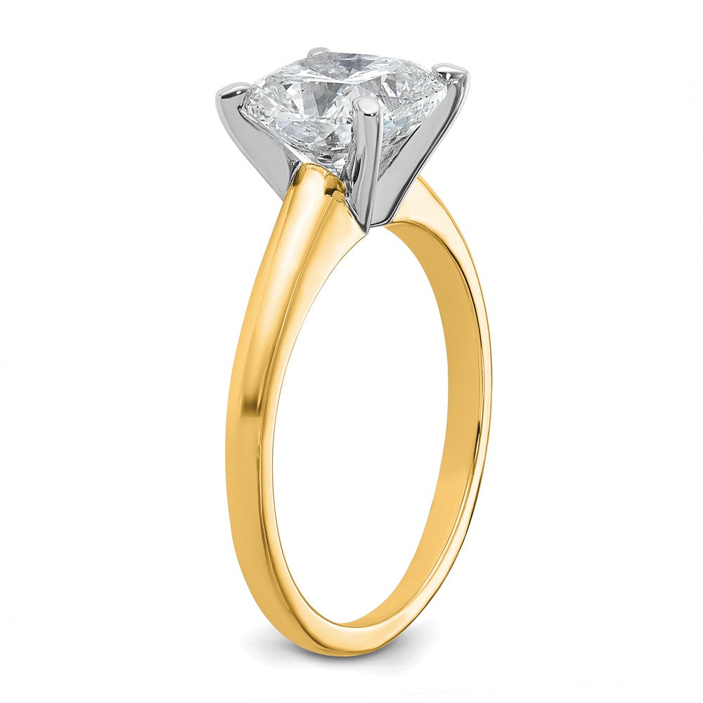 14ktt 2 1/2ct Cert Lab Grown Dia VS+ F+ Cushion Comp Solitaire Eng Ring