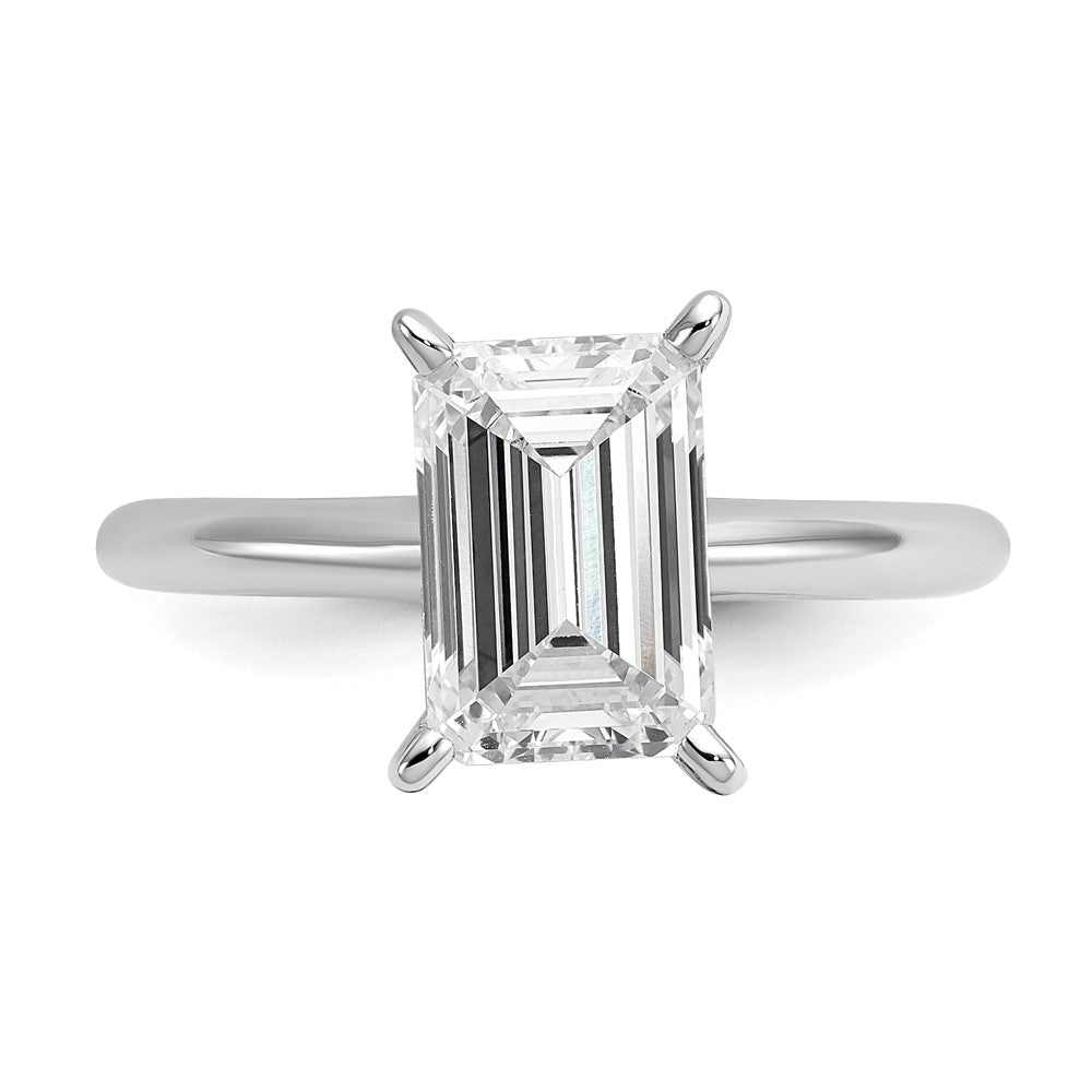 14kw 2 1/2ct Lab Grown Diamond VS+ F+ Emerald Solitaire Comp Eng Ring