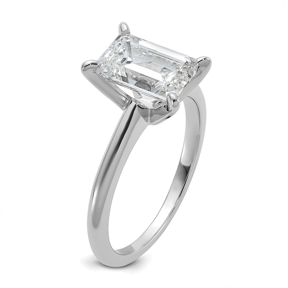 14kw 2 1/2ct Lab Grown Diamond VS+ F+ Emerald Solitaire Comp Eng Ring