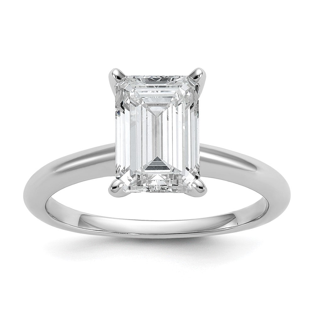 14kw 2 1/2ct Lab Grown Diamond VS+ F+ Emerald Solitaire Comp Eng Ring