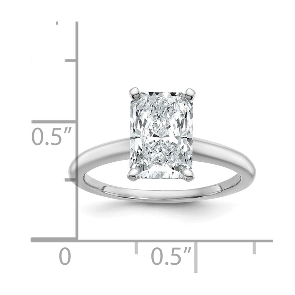 14kw 2 1/2ct Cert Lab Grown Dia VS/SI+ G+ Radiant Solitaire Comp Eng Ring