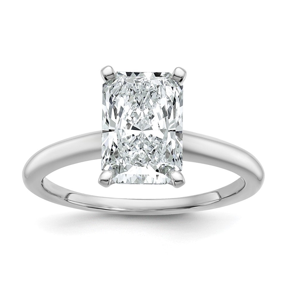 14kw 2 1/2ct Cert Lab Grown Dia VS/SI+ G+ Radiant Solitaire Comp Eng Ring