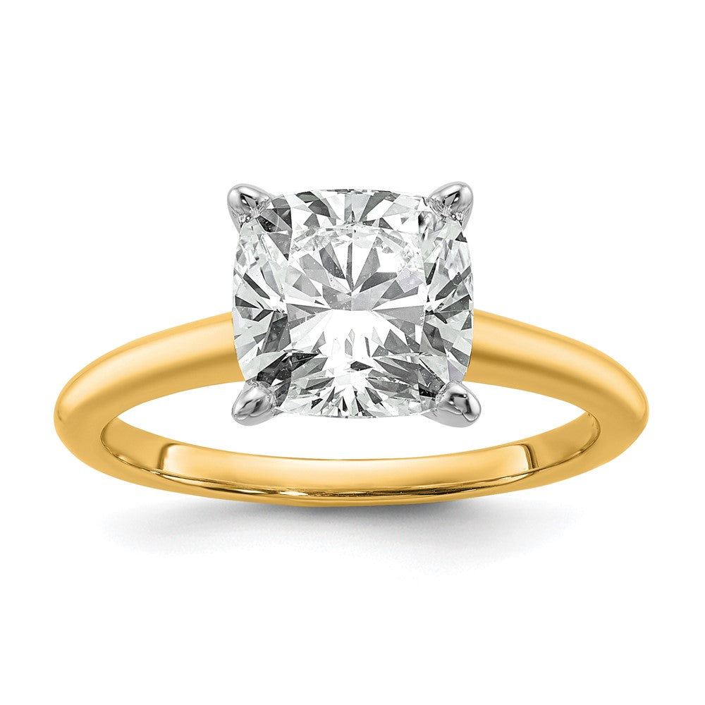 14ktt 3ct Cert Lab Grown Diamond VS/SI+ G+ Cushion Comp Solitaire Eng Ring