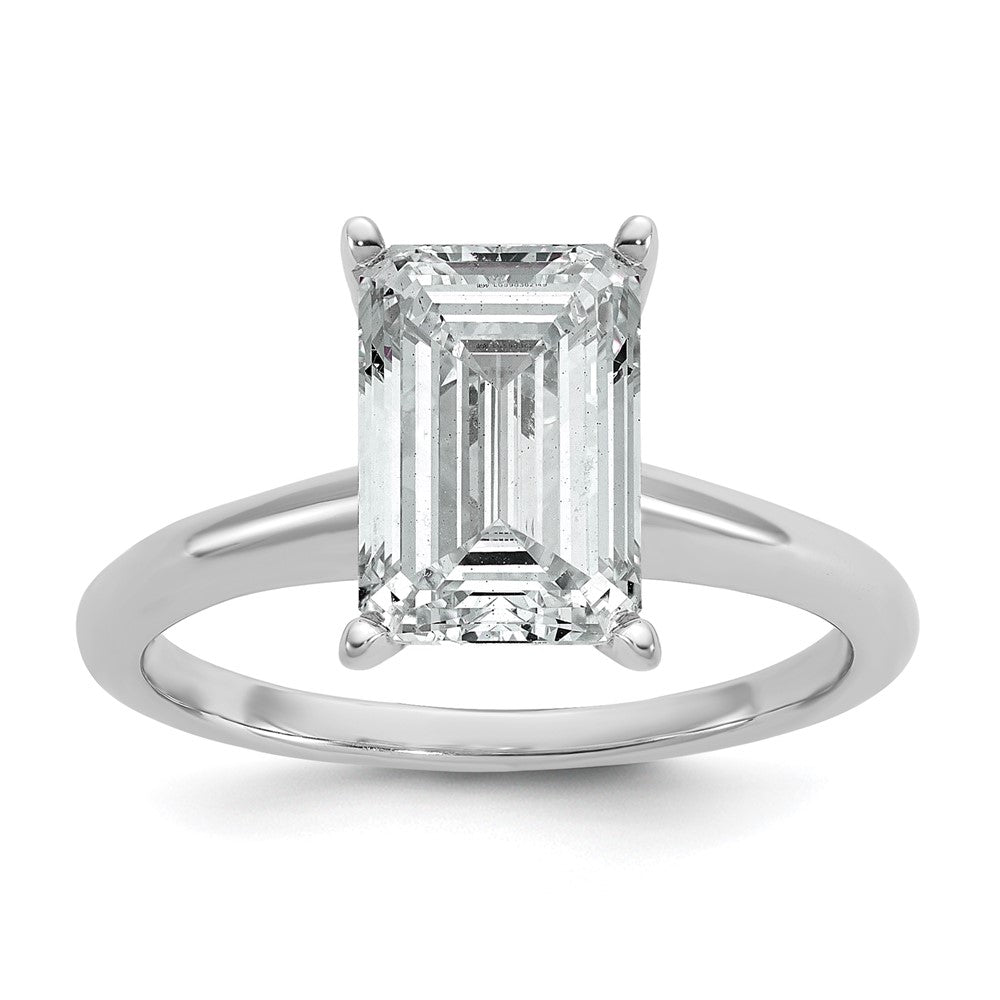 14kw 3ct Cert Lab Grown Diamond VS+ F+ Emerald Solitaire Comp Eng Ring