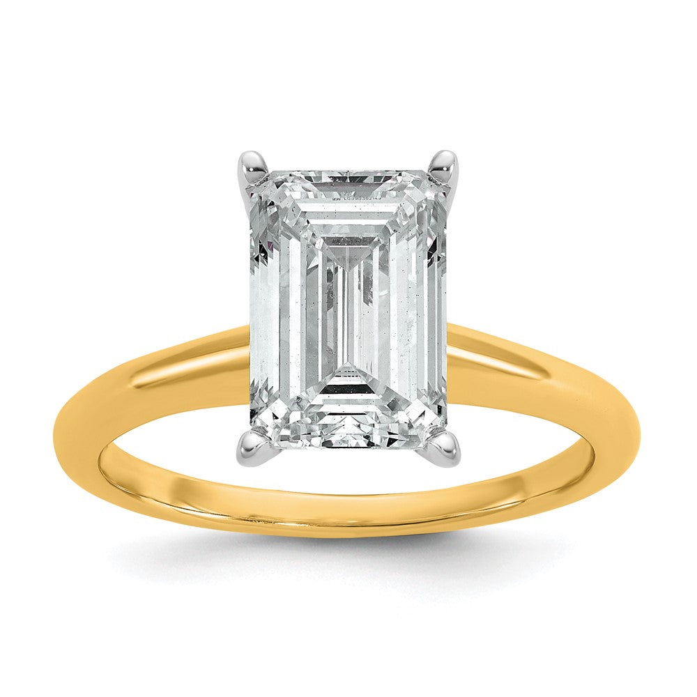 14ktt 3ct Lab Grown Diamond VS/SI+ G+ Emerald Solitaire Comp Eng Ring