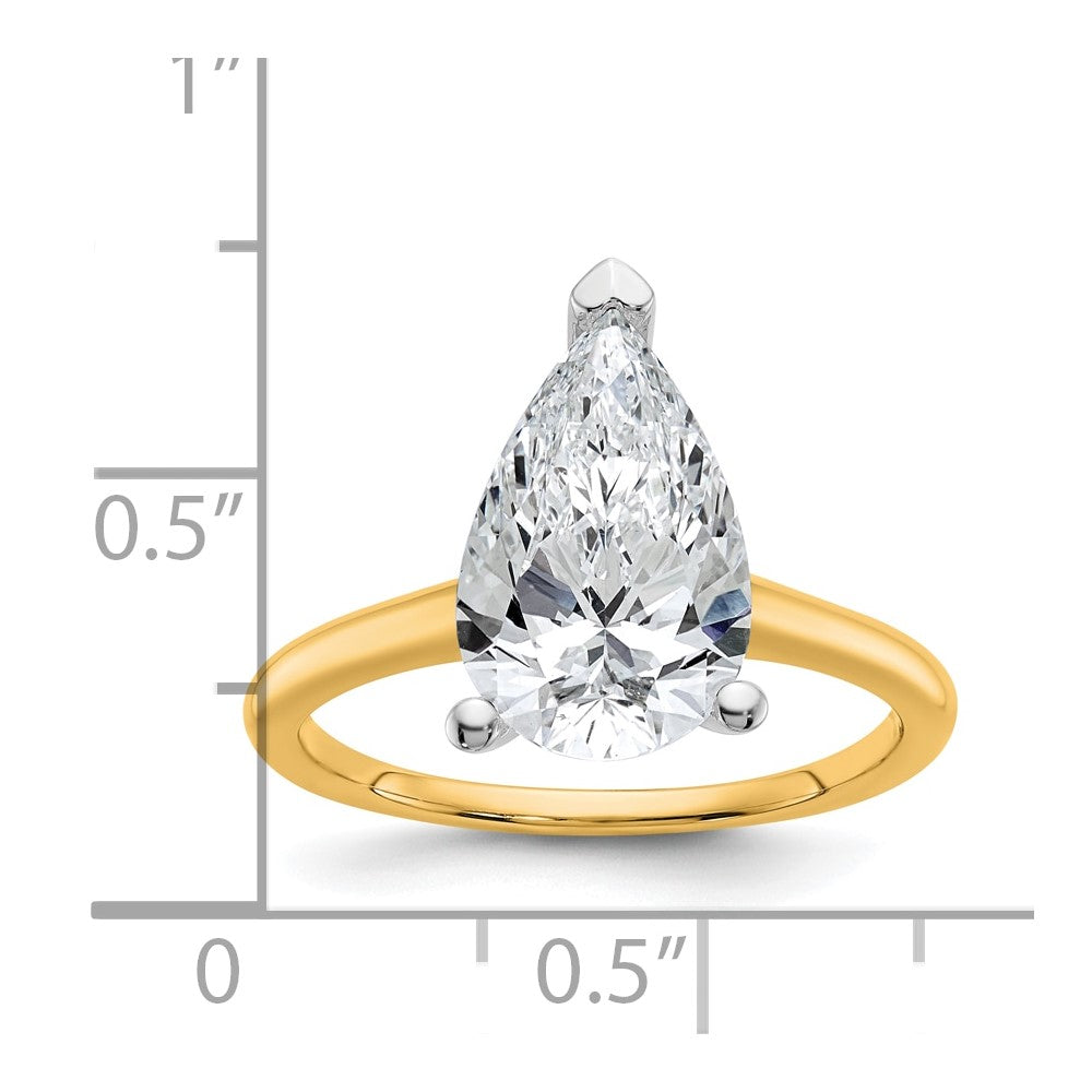 14ktt 3ct Cert Lab Grown Diamond VS+ F+ Pear Solitaire Comp Eng Ring