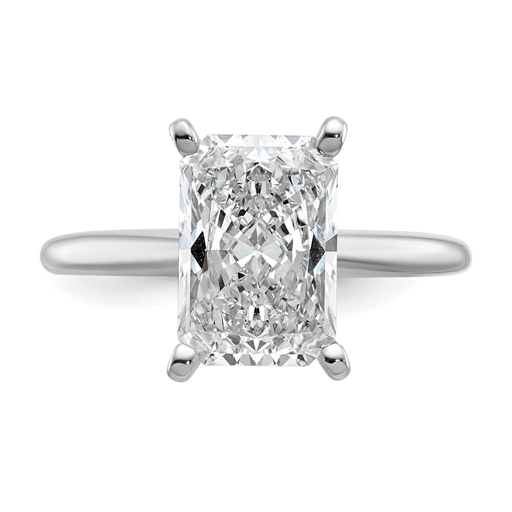 14kw 3ct Cert Lab Grown Diamond VS+ F+ Radiant Solitaire Comp Eng Ring
