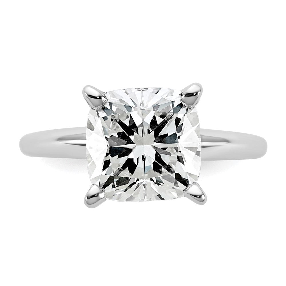 14kw 4ct Cert Lab Grown Diamond VS+ F+ Cushion Comp Solitaire Eng Ring