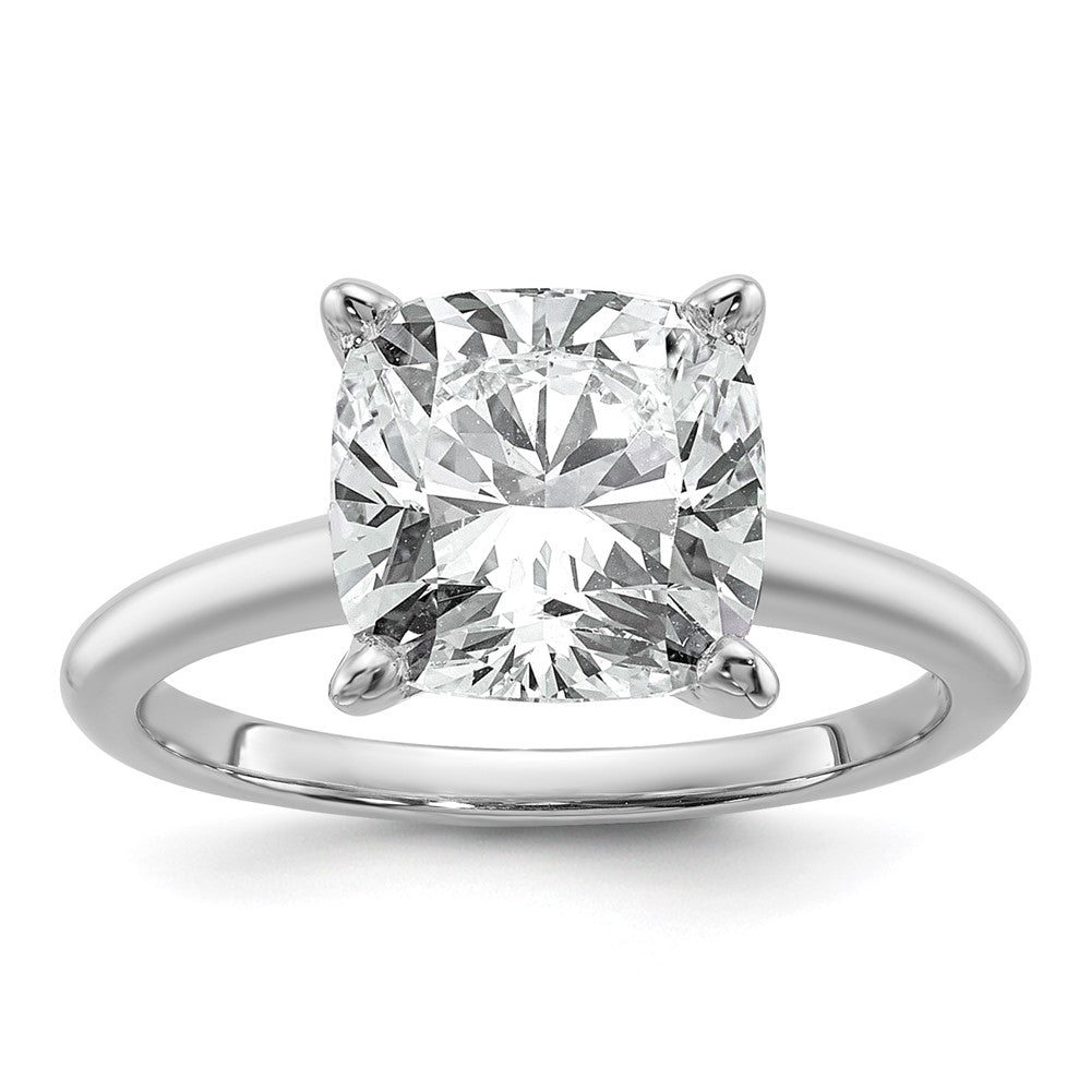 14kw 4ct Cert Lab Grown Diamond VS+ F+ Cushion Comp Solitaire Eng Ring