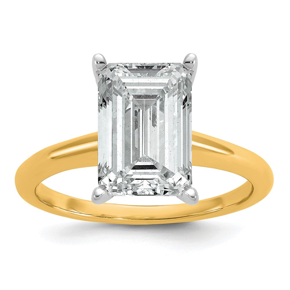 14ktt 4ct Cert Lab Grown Diamond VS+ F+ Emerald Solitaire Comp Eng Ring