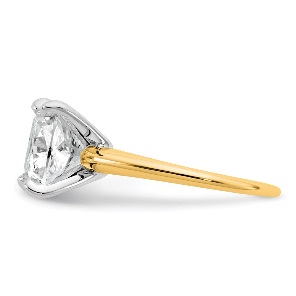14k Two-tone Cert Lab Grown Dia VS+ F+ Cushion Solitaire Engagement Ring
