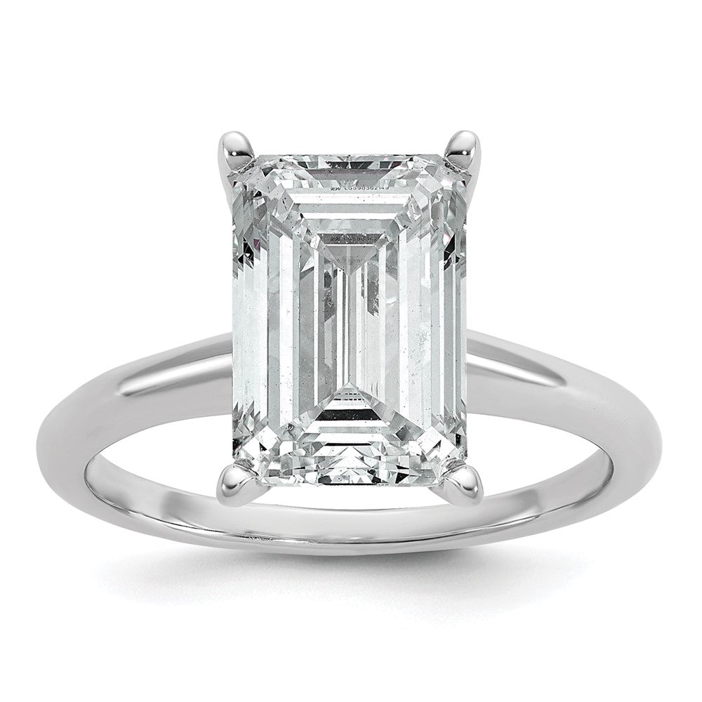 14kw 5ct Cert Lab Grown Diamond VS+ F+ Emerald Solitaire Comp Eng Ring