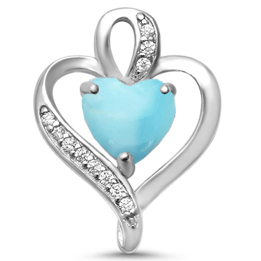 Natural Larimar Heart & CZ .925 Sterling Silver Pendant ABC Rugs Kilims