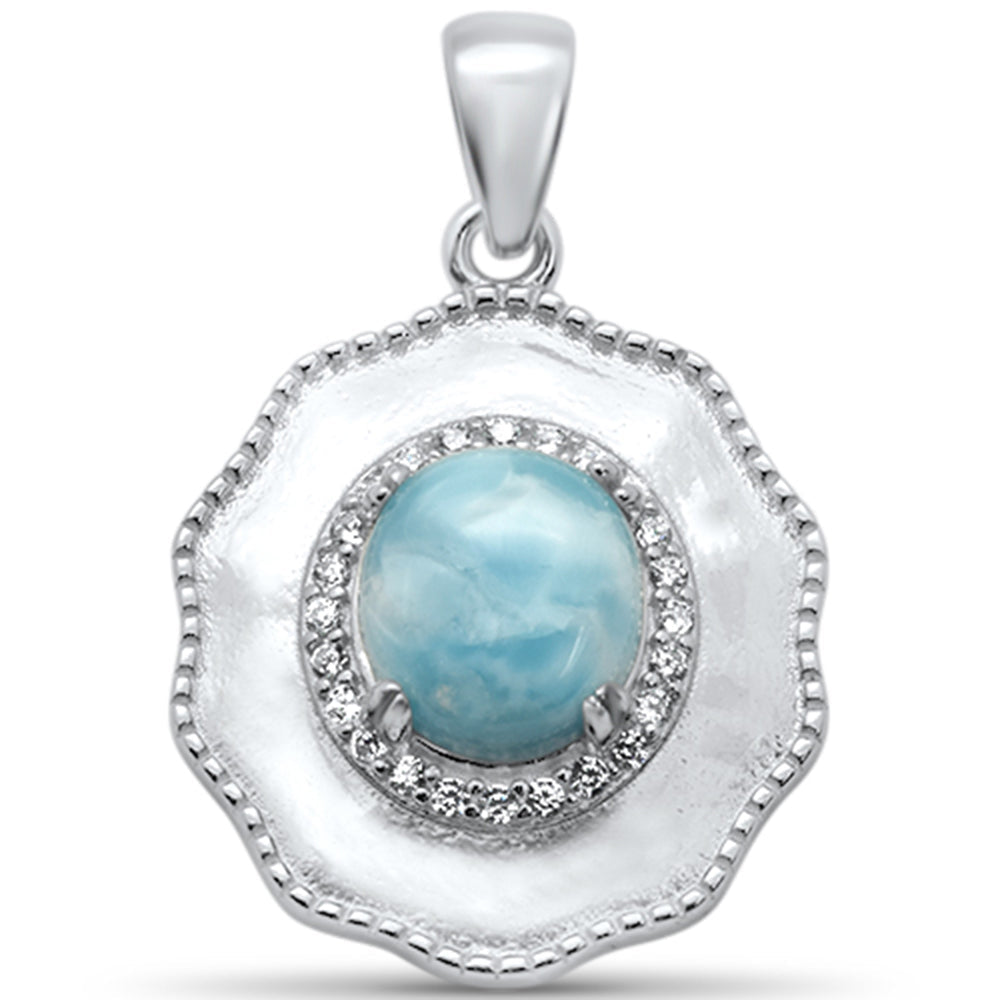 Natural Larimar & CZ .925 Sterling Silver Pendant ABC Rugs Kilims