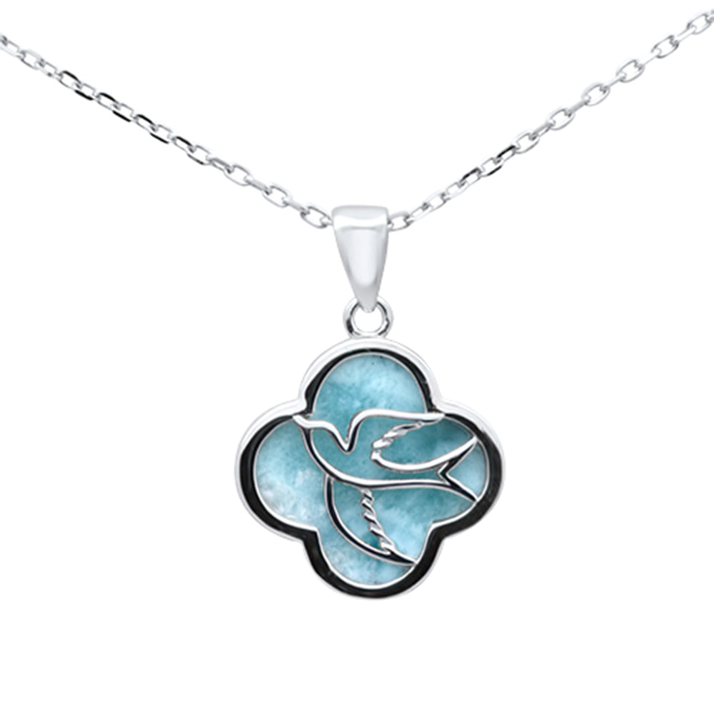 Natural Larimar Dove .925 Sterling Silver Pendant Necklace 16-18" Extension ABC Rugs Kilims