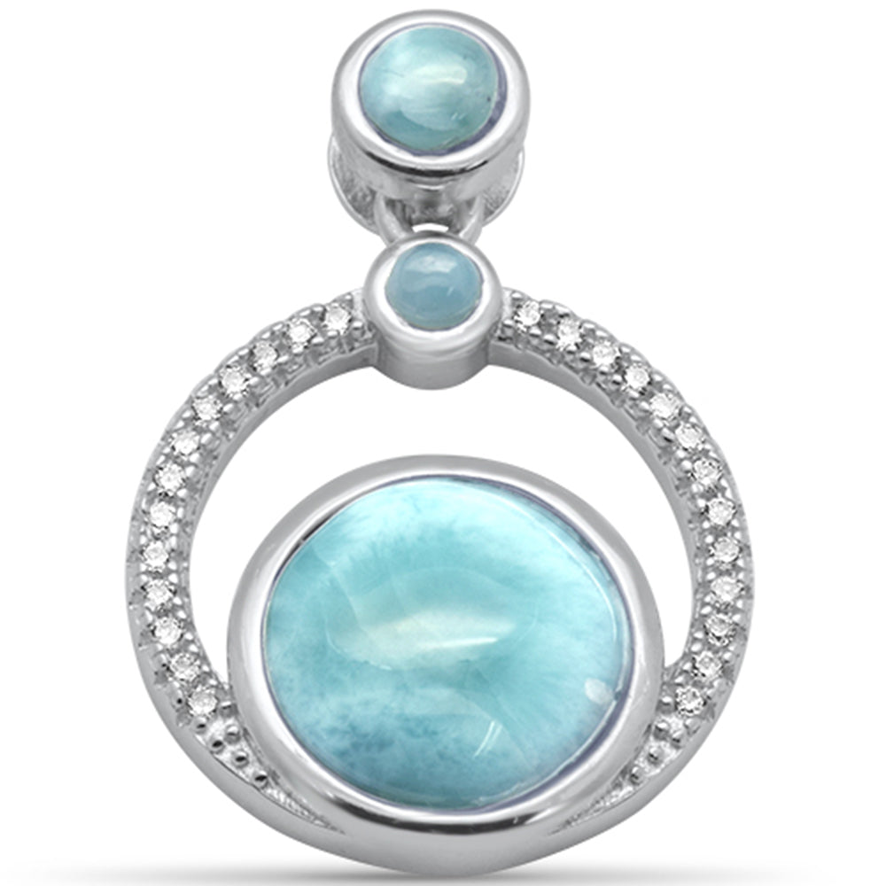 Round Natural Larimar & CZ .925 Sterling Silver Pendant ABC Rugs Kilims