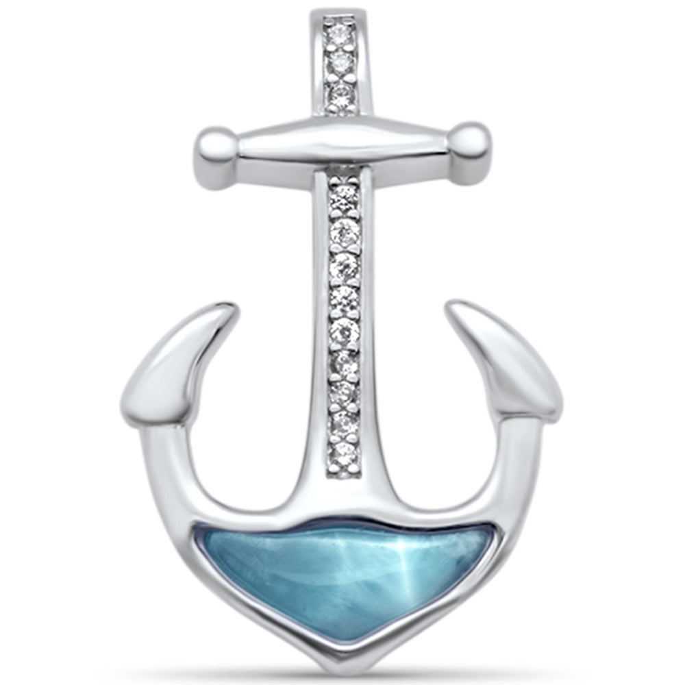 Natural Larimar & CZ Anchor .925 Sterling Silver Pendant ABC Rugs Kilims