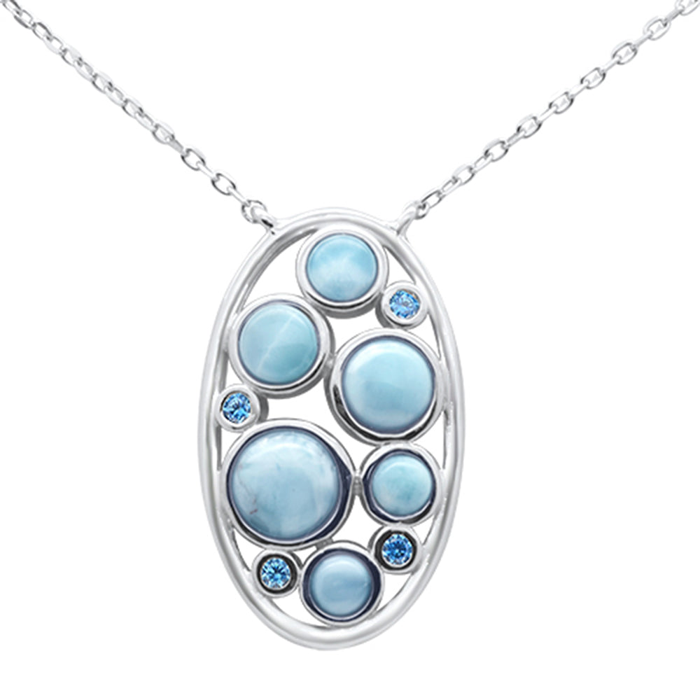 Round Blue Topaz & Natural Larimar .925 Sterling Silver Pendant Necklace 16-18" Extension ABC Rugs Kilims