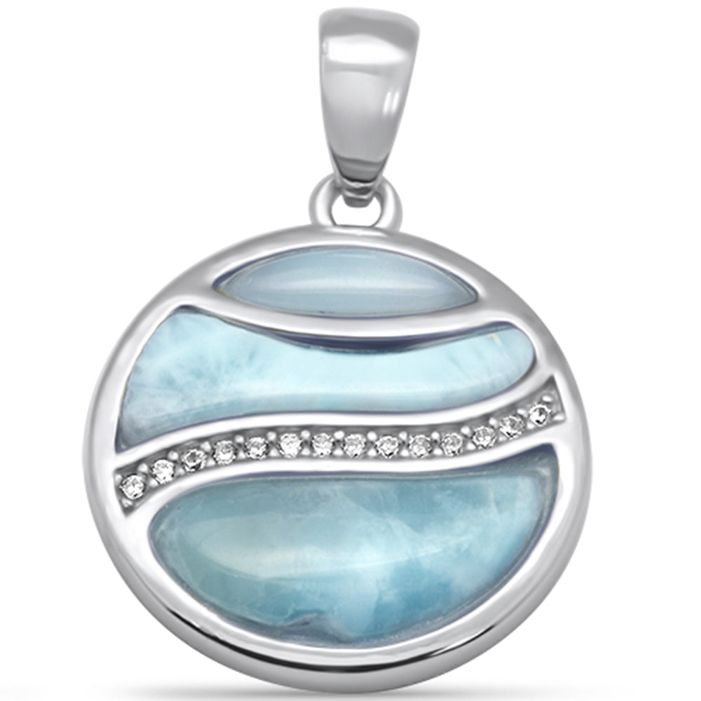 Round Natural Larimar & CZ .925 Sterling Silver Pendant ABC Rugs Kilims