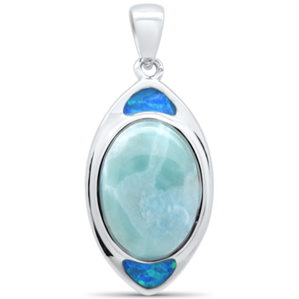 Oval Shaped Natural Larimar & Blue Opal .925 Sterling Silver Pendant ABC Rugs Kilims