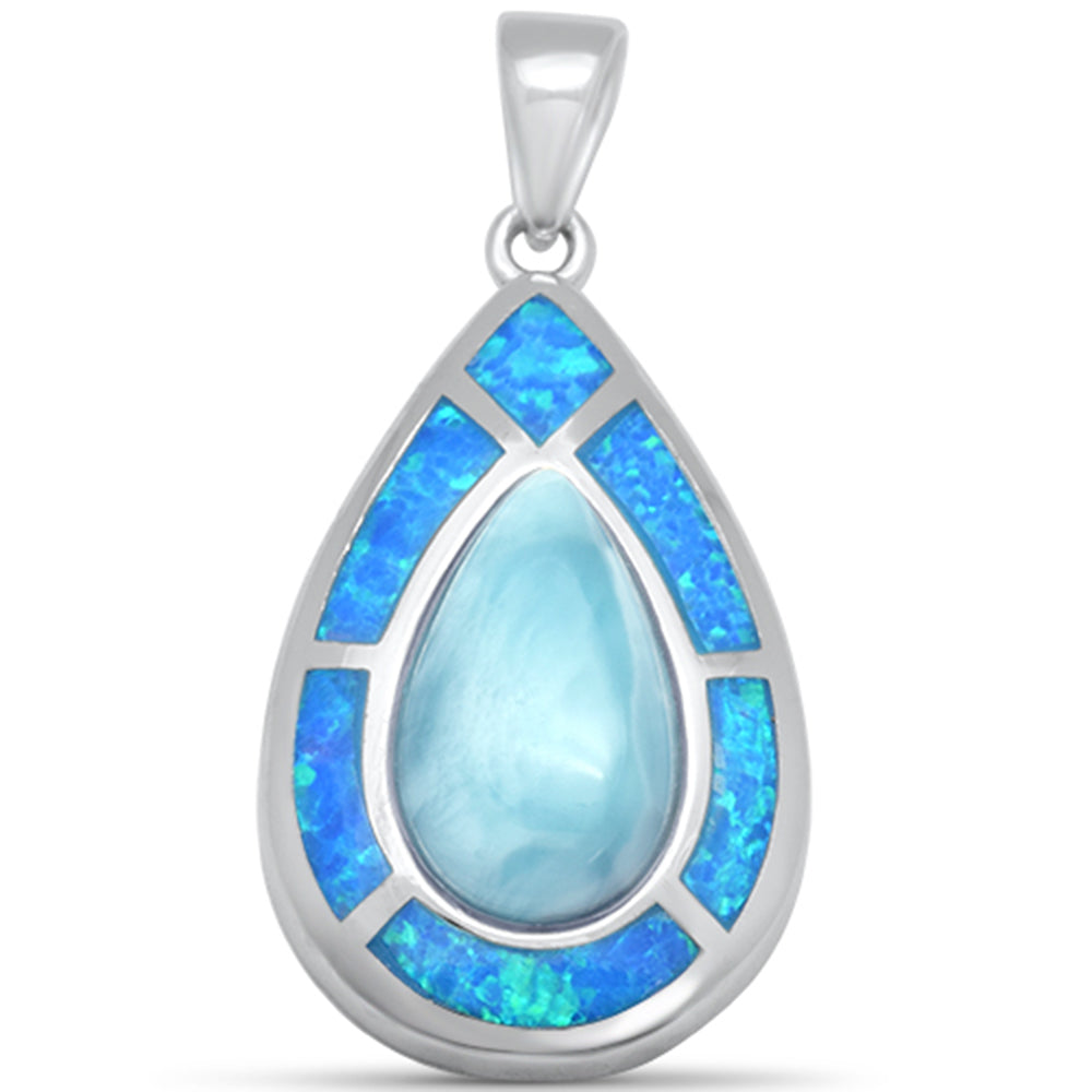 Pear Shaped Natural Larimar & Blue Opal .925 Sterling Silver Pendant ABC Rugs Kilims