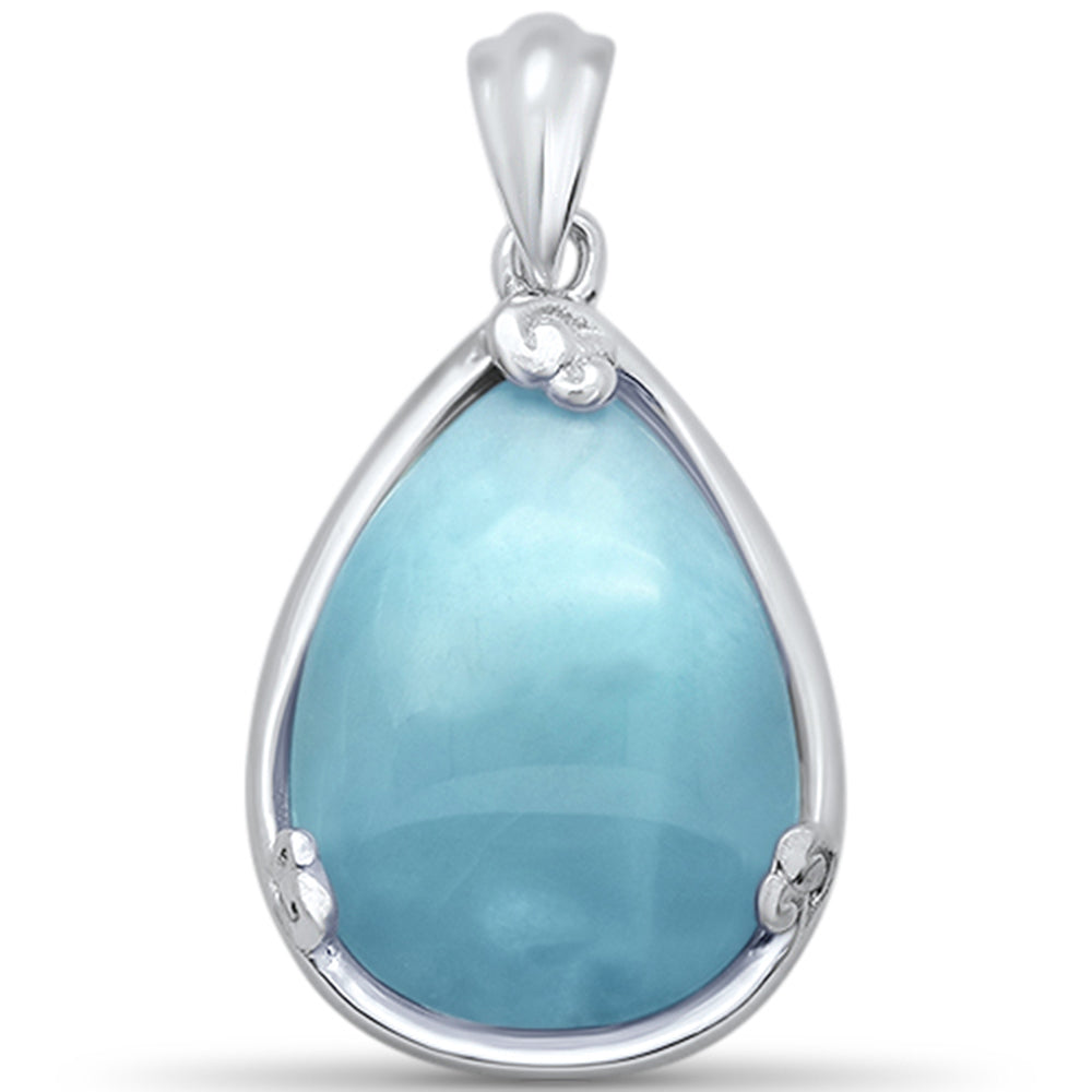 Natural Teardrop Shaped Larimar .925 Sterling Silver Pendant ABC Rugs Kilims