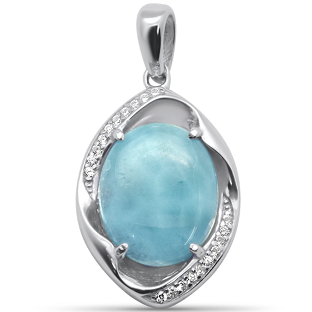 Natural Oval Larimar & CZ .925 Sterling Silver Pendant ABC Rugs Kilims