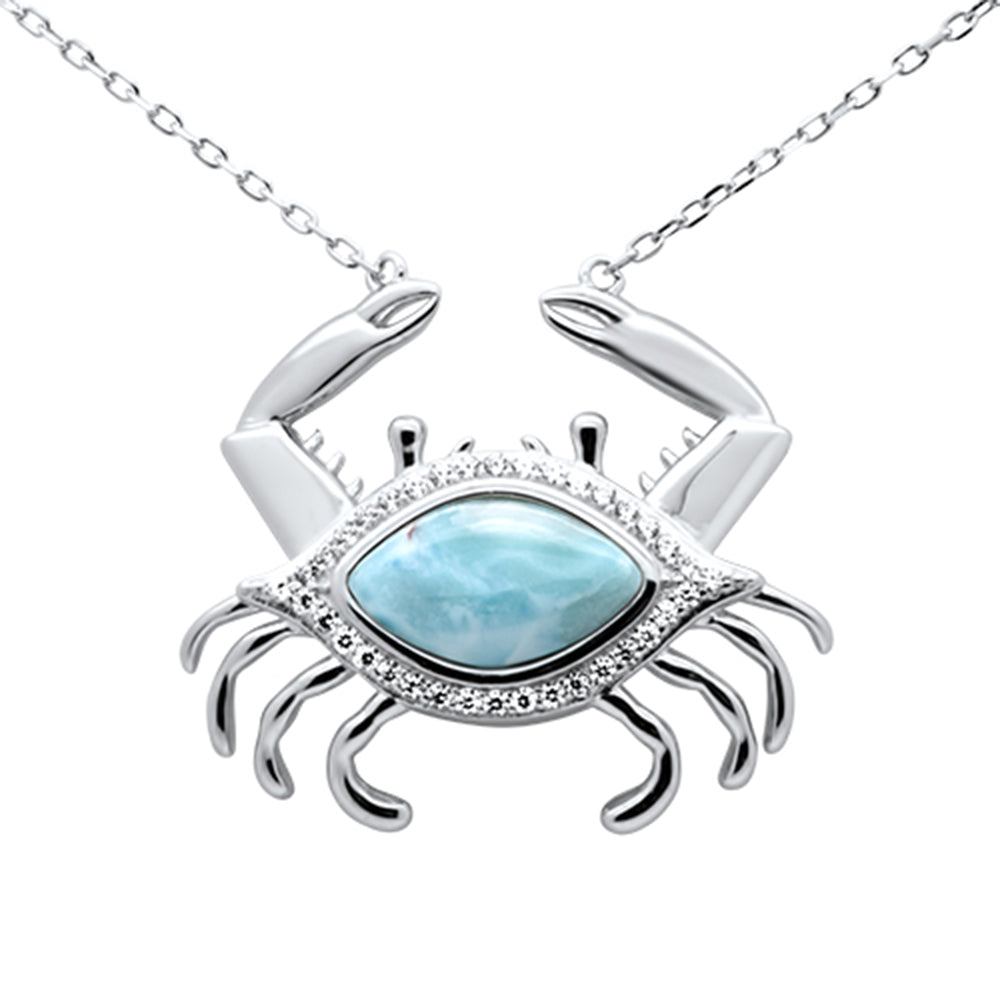 Natural Larimar & CZ Crab Design .925 Sterling Silver Pendant ABC Rugs Kilims